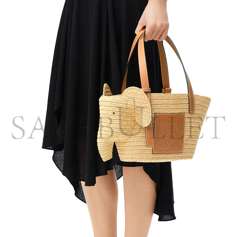 L0ew* small elephant basket in raffia and calfskin a546t37x01 (35*17.5*17cm)